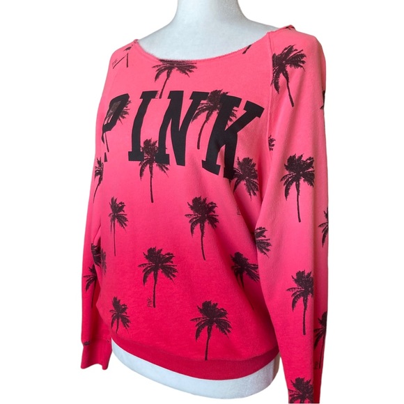PINK Victoria’s Secret graphic sweatshirt with "Pink" print and palm trees Sz XS - Picture 2 of 16